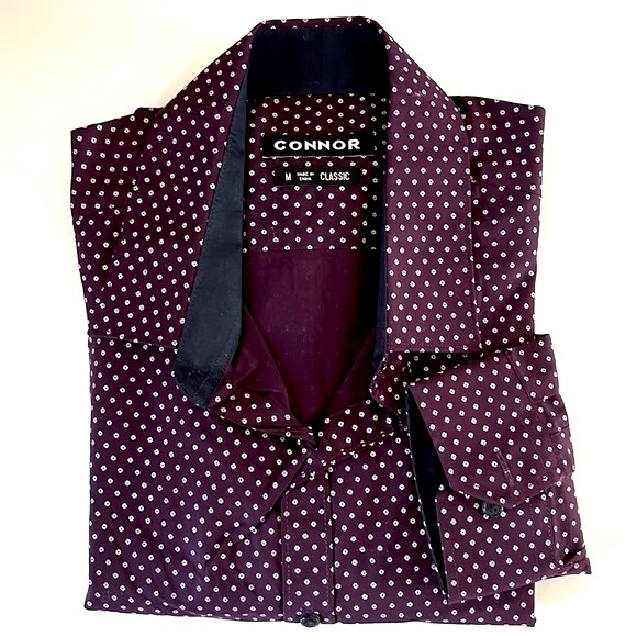 CONNOR CLASSIC BURGUNDY SHIRT. Casual. Dark blue application neck and cuff - Picture 4 of 6